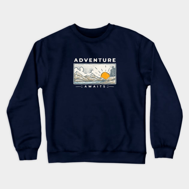 Adventure Awaits Crewneck Sweatshirt by Fledermaus Studio